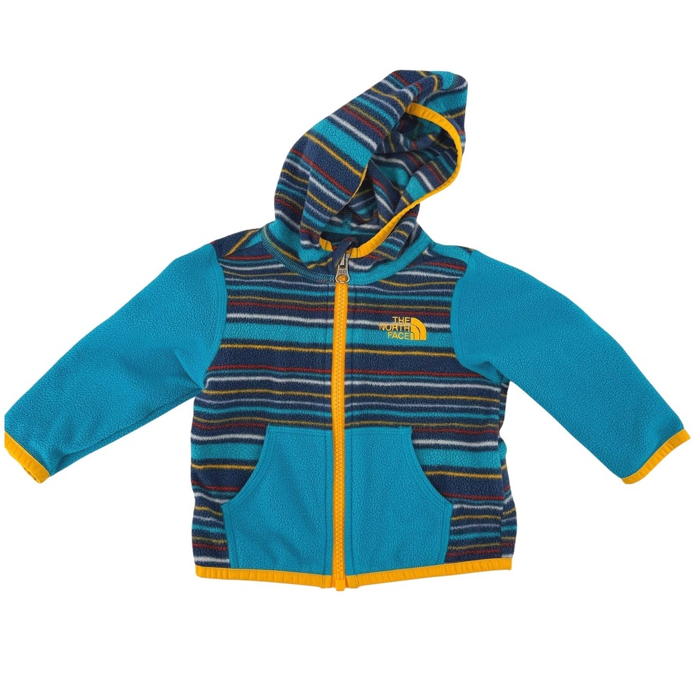 The North Face Infant Glacier Striped Fleece Full Zip Hoodie Teal Blue 3-6M